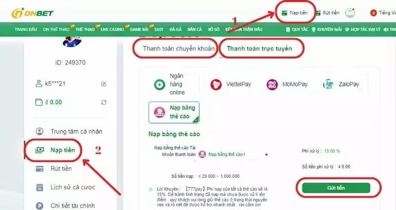 Onbet - Nhà Cái Cược Hot Trên Thị Trường Trực Tuyến 2024 8 Các bước tham gia nạp tiền tại nhà cái